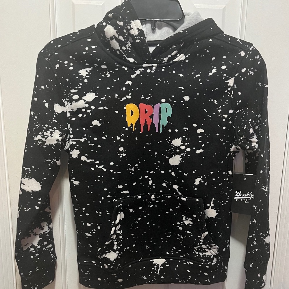 Brooklyn Cloth DRIP Hoodie Black Paint Splatter Streetwear Sweatshirt Small